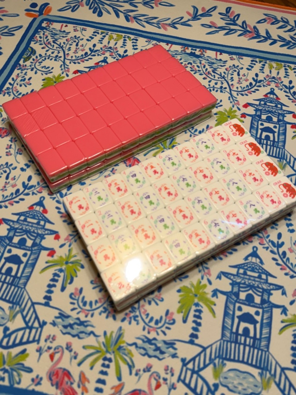 Pink and White Mahjong Tiles Set